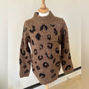 Universal Thread Leopard Print Mock Neck Sweater | Cozy Neutral Animal Print | M